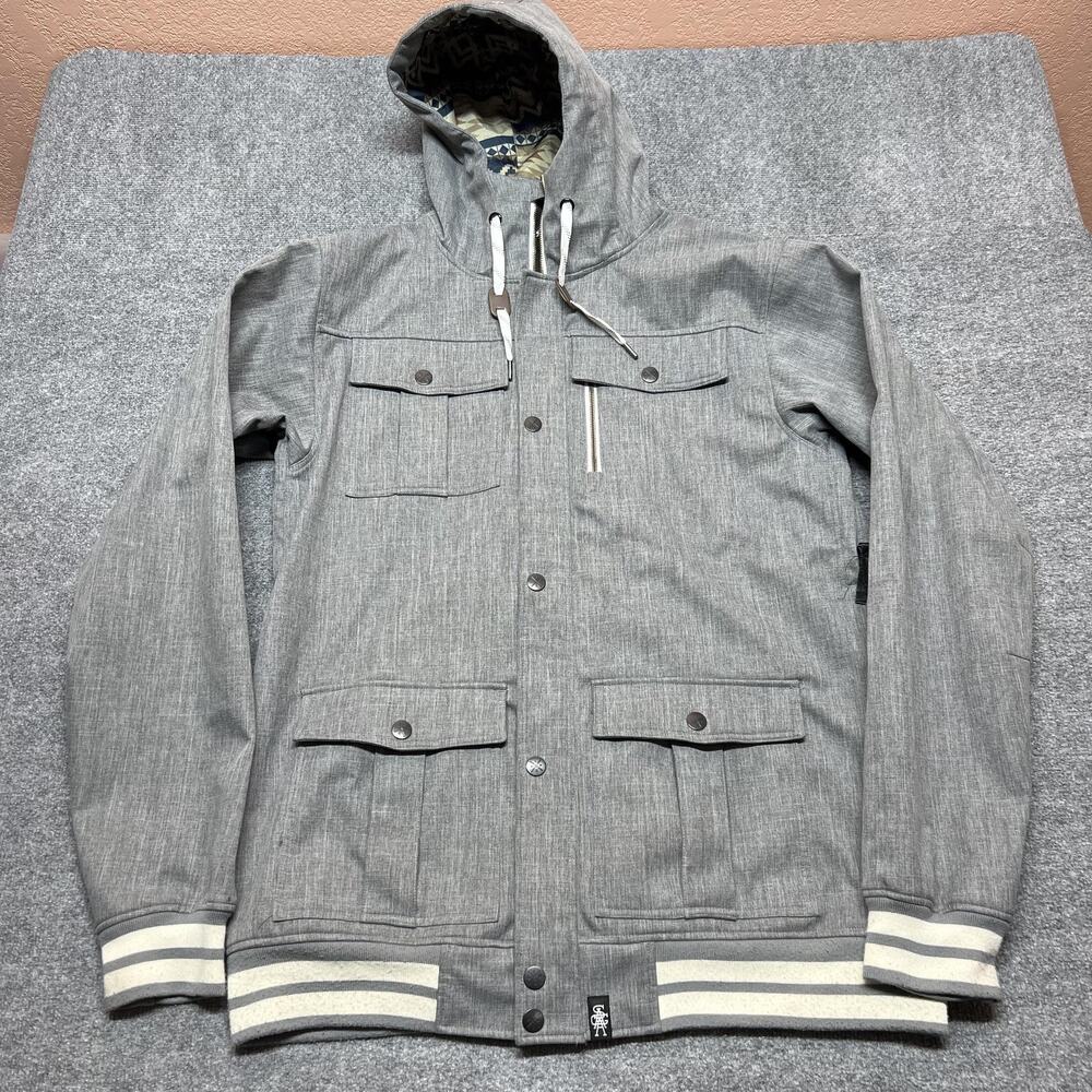 Saga Outerwear Jacket Mens 2XL Gray Hooded Softshell Fleece Lined Ski Snow